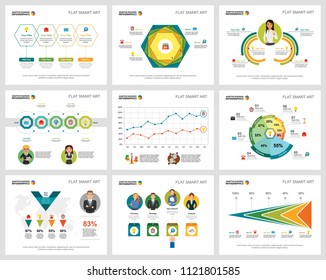 Colorful research or statistics concept infographic charts set. Business design elements for presentation slide templates. Can be used for financial report, workflow layout and brochure design.