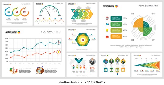 Colorful research or statistics concept infographic charts set. Business design elements for presentation slide templates. Can be used for financial report, workflow layout and brochure design.