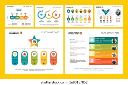 Colorful research or teamwork concept infographic charts set. Business design elements for presentation slide templates. For corporate report, advertising, leaflet layout and poster design.