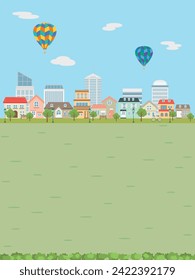 Colorful residential city landscape  vector illustration. 