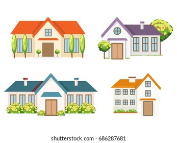 Colorful residential houses collection. Vector houses isolated on white backdrop