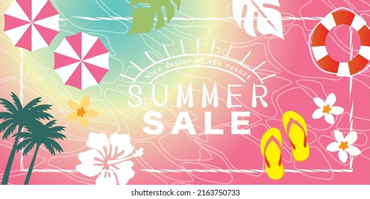 It is a colorful resort illustration of palms in summer