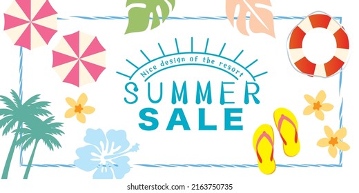 It is a colorful resort illustration of palms in summer