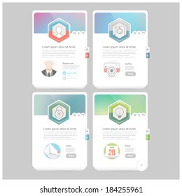 Colorful responsive flat navigation widget with objects and icons for personal portfolio website and mobile templates