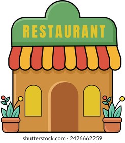 Colorful restaurant building with tree on plant decoration and ladies dine in