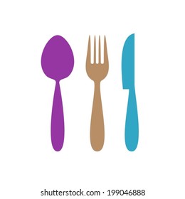 Colorful restaurant menu icon with cutlery isolated