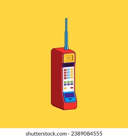 colorful retro 80s mobile cellphone cartoon illustration