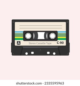 colorful Retro audio tape cassette. Flat design vector illustration.