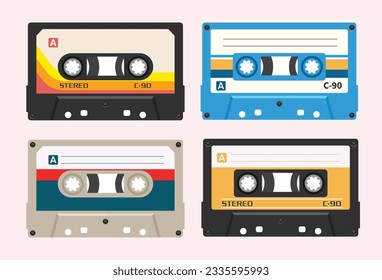 colorida colección de cintas de audio Retro. Ilustración vectorial de diseño plano.