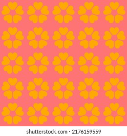 Colorful retro background. Geometric abstract seamless pattern . Vintage stylised flowers, placement by grid. Cheerful floral surface design print in old school 60s, 70s