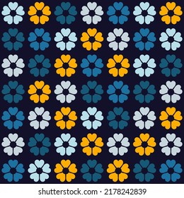 Colorful retro background. Geometric abstract pattern . Vintage stylised flowers, placement by grid. Cheerful floral surface design print in old school 60s, 70s