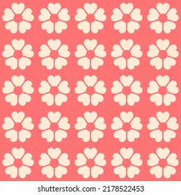 Colorful retro background. Geometric abstract pattern . Vintage stylised flowers, placement by grid. Cheerful floral surface design print in old school 60s, 70s
