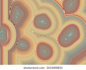 Fondo retro colorido dibujado a mano con líneas y círculos