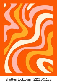 Colorful retro background. Hippie fun gift card template. Vintage 1970s wavy poster. 1960s nostalgic groovy vector illustration.