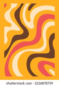 Colorful retro background. Hippie fun gift card template. Vintage 1970s wavy poster. 1960s nostalgic groovy vector illustration.