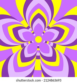  Colorful retro background in yellow and purple colors. Abstract psychedelic vector background. Flower tunnel in style 70, 80s