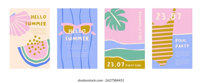 Colorful retro bold Summer Travel Background, poster, banner. Summer time fun concept design promotion design. Vector illustration and banner
