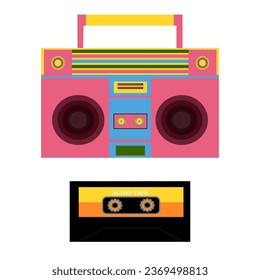 Colorful retro boombox and Audio cassette