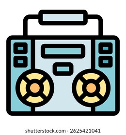 Colorful retro boombox icon with bold outlines and dual speakers