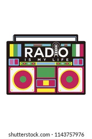 colorful retro boombox radio internartional day celebration apparel