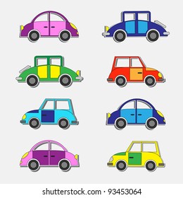 Colorful retro cars stickers.Vector set