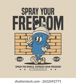 Colorful retro cartoon spray can design, perfect for t-shirts, posters, and urban fashion. Vector illustration with street art vibes