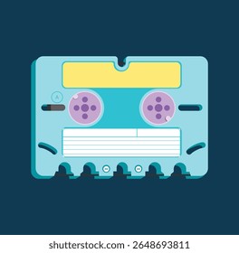 colorful retro cassette tape in flat style. Vintage music, analog audio media, and nostalgic design concept from the 80s and 90s.