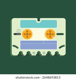 colorful retro cassette tape in flat style. Vintage music, analog audio media, and nostalgic design concept from the 80s and 90s.