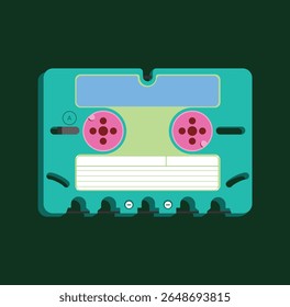 colorful retro cassette tape in flat style. Vintage music, analog audio media, and nostalgic design concept from the 80s and 90s.