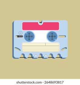 colorful retro cassette tape in flat style. Vintage music, analog audio media, and nostalgic design concept from the 80s and 90s.