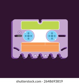 colorful retro cassette tape in flat style. Vintage music, analog audio media, and nostalgic design concept from the 80s and 90s.