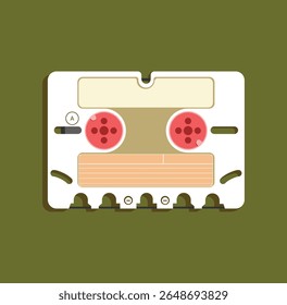 colorful retro cassette tape in flat style. Vintage music, analog audio media, and nostalgic design concept from the 80s and 90s.