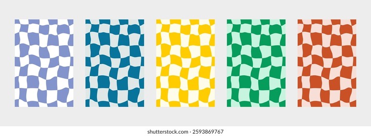 Colorful retro checkered pattern. Abstract poster background vector set. Minimalist color cover template. Design for social media, flyer, banner, book or textile