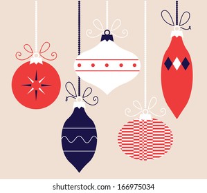 Colorful retro Christmas balls collection, vector