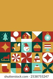 Colorful Retro Christmas Card Design with Festive Border and Blank Space for Text Vector Illustration
