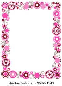 Colorful retro circle and flower frame with empty white space on center 