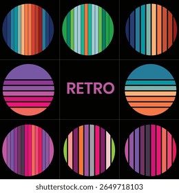 Padrões de círculo retro colorido em um fundo preto adequado para projetos de estilo vintage