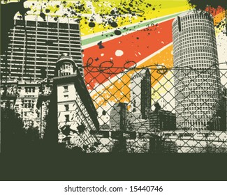 Colorful retro city vector Illustration