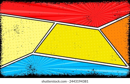 Colorful Retro Comic panel background template design. page scene cartoon	