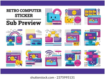 Colorful Retro Computer Sticker Illustration