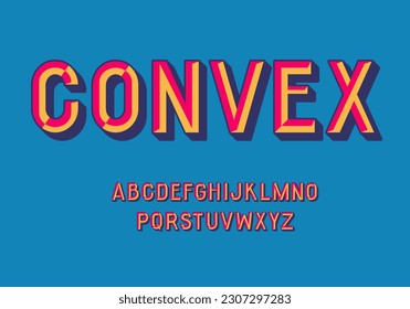 Farbenfrohe Retro Convex Volumetric Font. Englisch Fett Typografie. Alte Buchstaben und Zahlen.