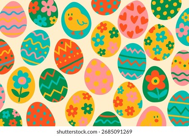 Fondo de primavera de huevos de Pascua retro colorido para niños y bebés