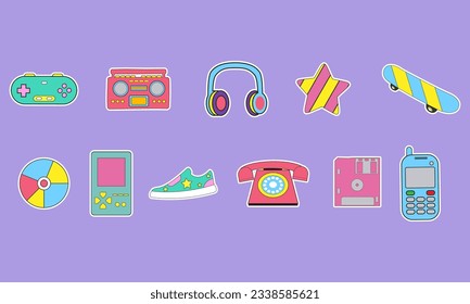 Colorful retro element set stickers