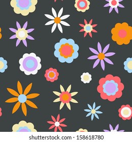 A colorful retro flower background. Seamlessly repeatable. Eps 8 Vector.