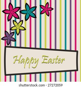 Colorful retro flower easter card with greeting