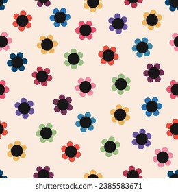 colorful retro flowers seamless pattern design for textile, wrapping paper,stationary, cover, fabric, interior decor and others.