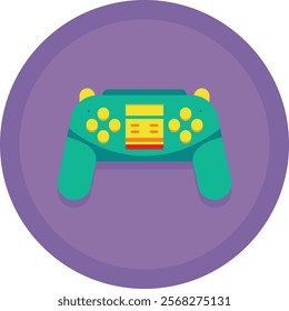 Colorful retro gaming controller icon on a purple background, perfect for digital media projects, game designs, and tech presentations