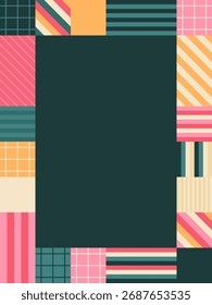 Colorful Retro Geometric Frame with Bold Patterns and Empty Center for Text or Image