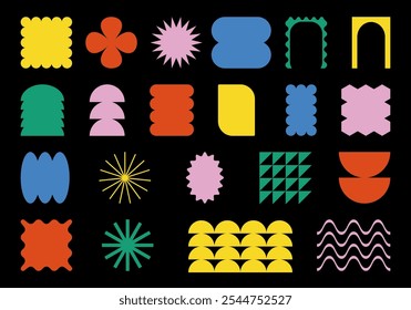 Colorful retro, groovy and boho geometric shapes. Vector frames 