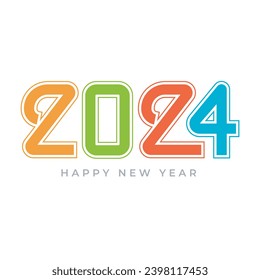 Colorful retro Happy new year 2024 celebration greeting bright background vector logo illustration
